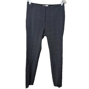 Tibi Womens 6 Gray Windowpane Wool‎ Split Hem Ankle Pants Stretch Tailored